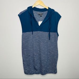 Men’s Cutoff Sleeve Hoodie Blue & White -